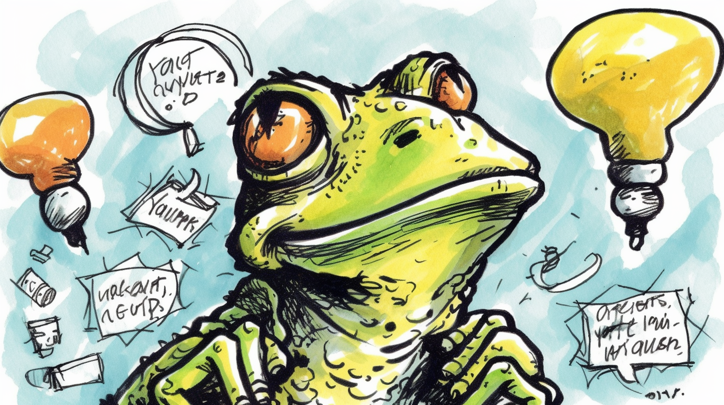 An illustration of a frog pondering ideas